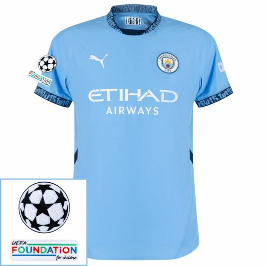 Manchester City Home 2024/25 Patches UCL UEFA Foundation (Official Printing)