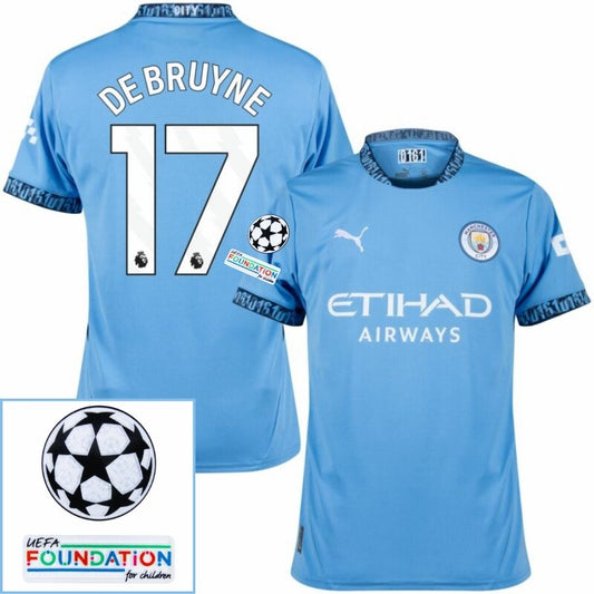 Manchester City De Bruyne 17 Home 2024/25 Patches UCL UEFA Foundation (Official Printing)